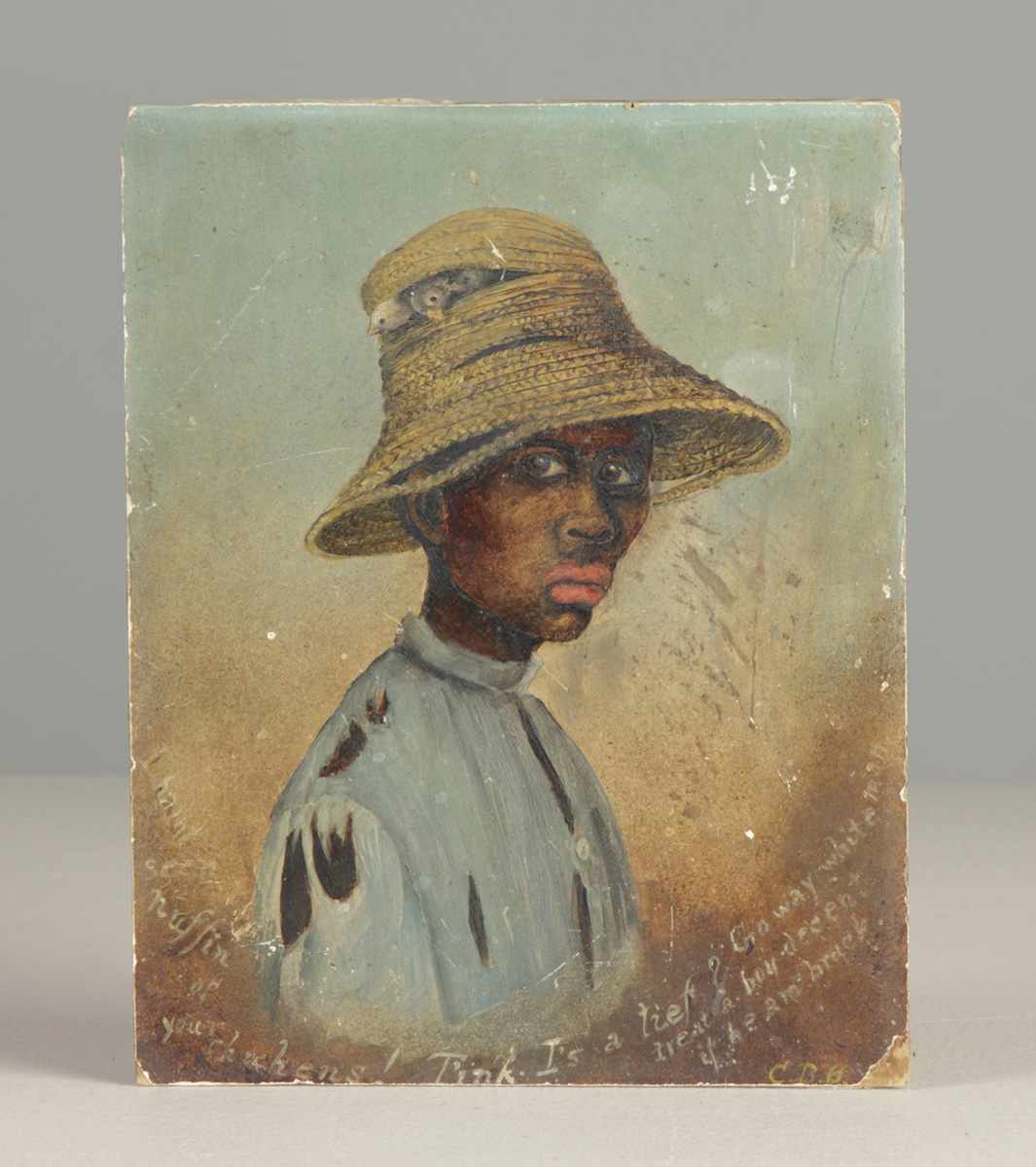 Appraisal: Portrait of a black boy w hat Sgn lower right