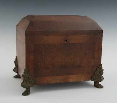 Appraisal: A Burlwood Veneered Chest The rectangular veneered wood box has