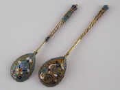 Appraisal: Two Russian silver cloisonne enamelled coffee spoons one workmaster D