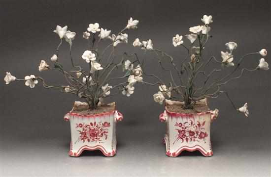 Appraisal: Pair of French faience diminutive jardinieres late th century jardinieres