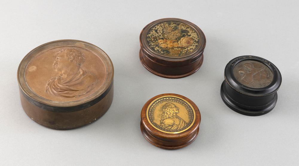 Appraisal: FOUR COVERED BOXES TH AND TH CENTURY DIAMETERS FROM TO