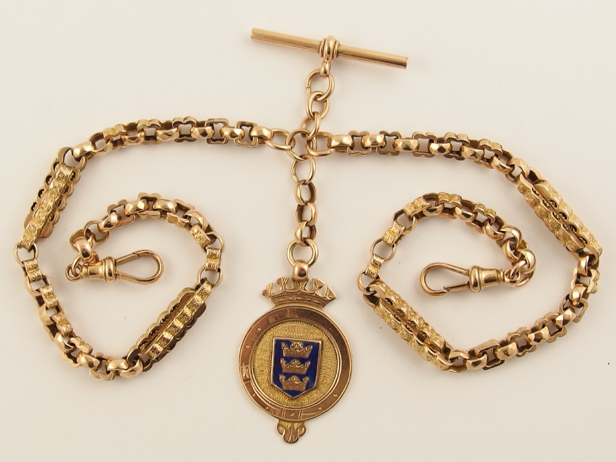 Appraisal: A ct decorative Albert chain with hallmarked T' bar and