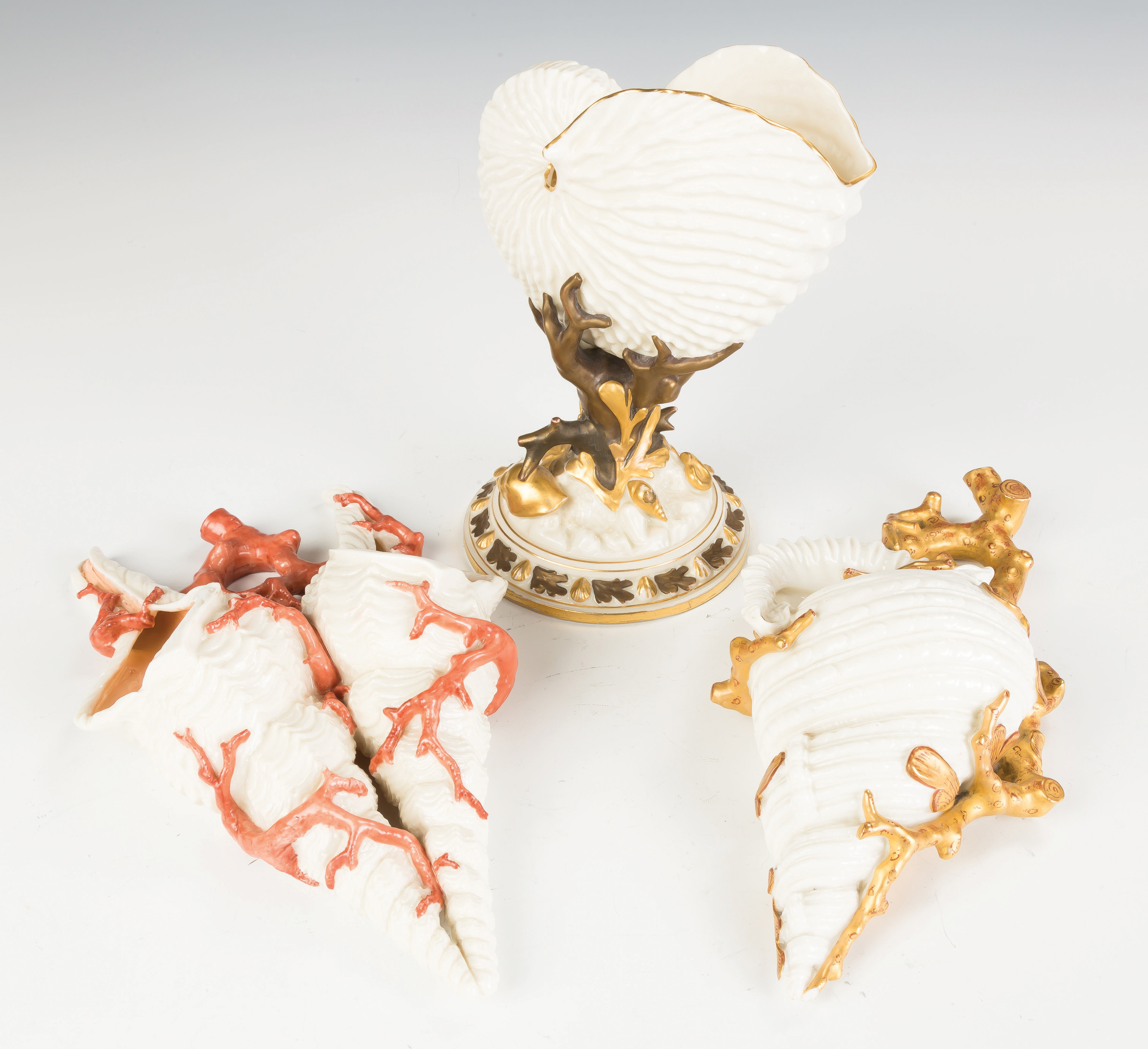 Appraisal: Royal Wooster Shell Wall Pockets and Nautilus Vase shell design