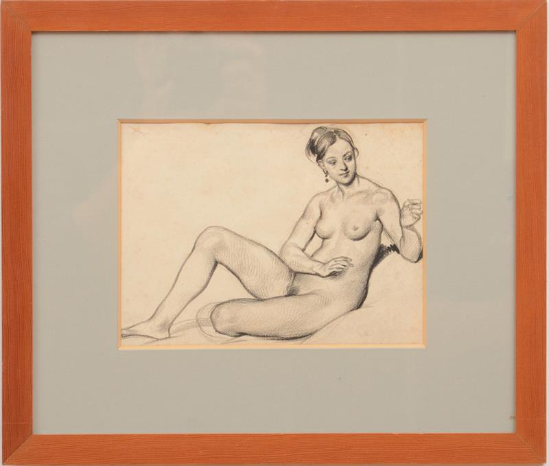 Appraisal: FRENCH SCHOOL RECLINING NUDE Charcoal on laid paper unsigned x