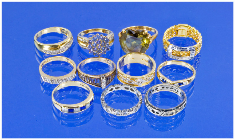 Appraisal: Collection Of ct Gold Silver Ring All Set With Diamonds