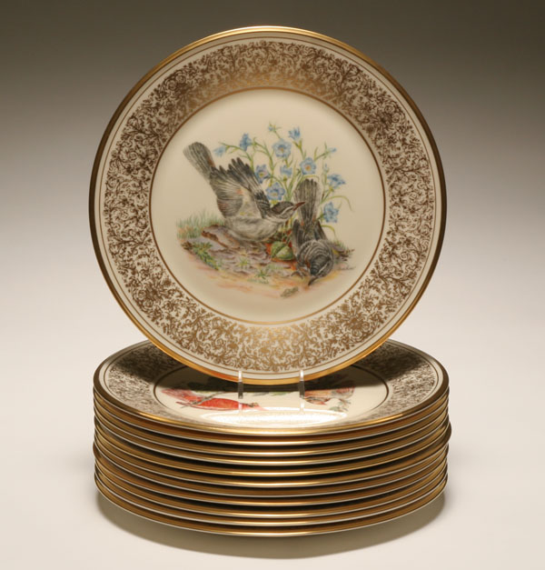 Appraisal: Twelve Lenox Boehm bird china plates paint and transfer adaptation