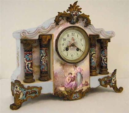 Appraisal: French porcelain mantle clock with enamel and gilt metal mounts