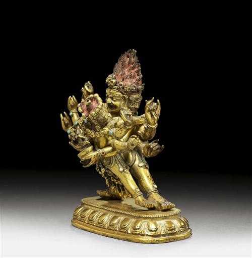 Appraisal: MANDALA GUARDIAN Sino-Tibetan th century H cm Gilt bronze the