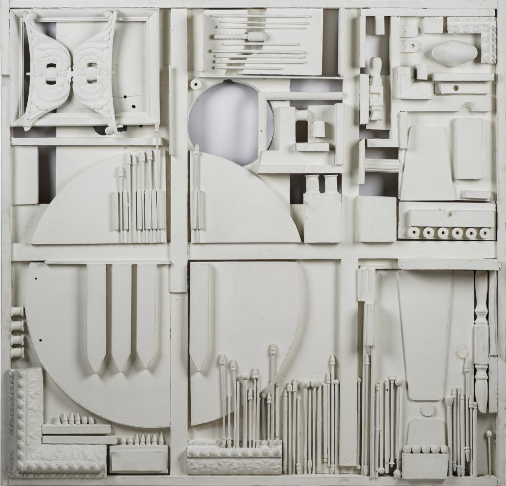 Appraisal: MANNER OF LOUISE NEVELSON WOOD ASSEMBLAGEwhite-painted mixed media Condition with