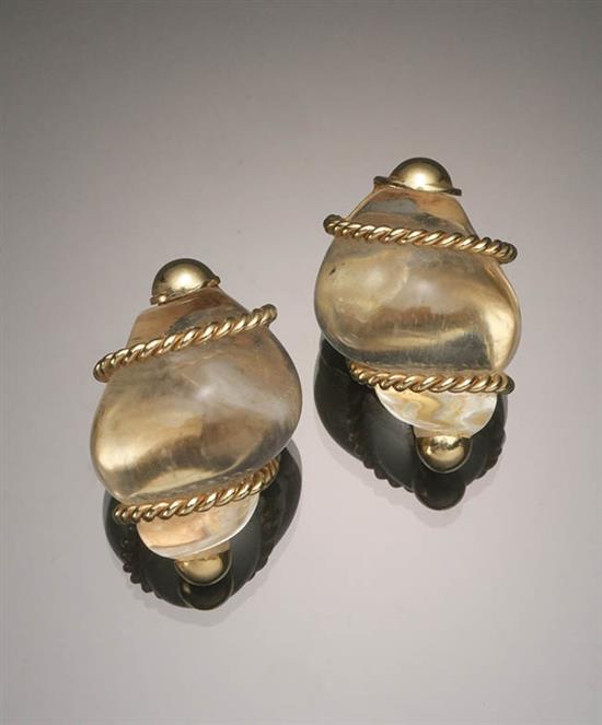 Appraisal: Pair of -Karat Yellow-Gold and Rock Crystal 'Turbo Shell' Clip-Back