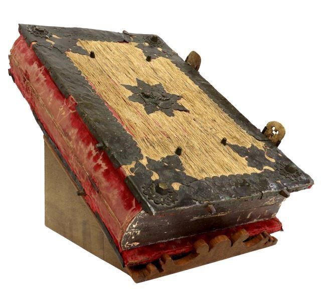 Appraisal: Large ship's bible box th c textile-covered boards metal mountings