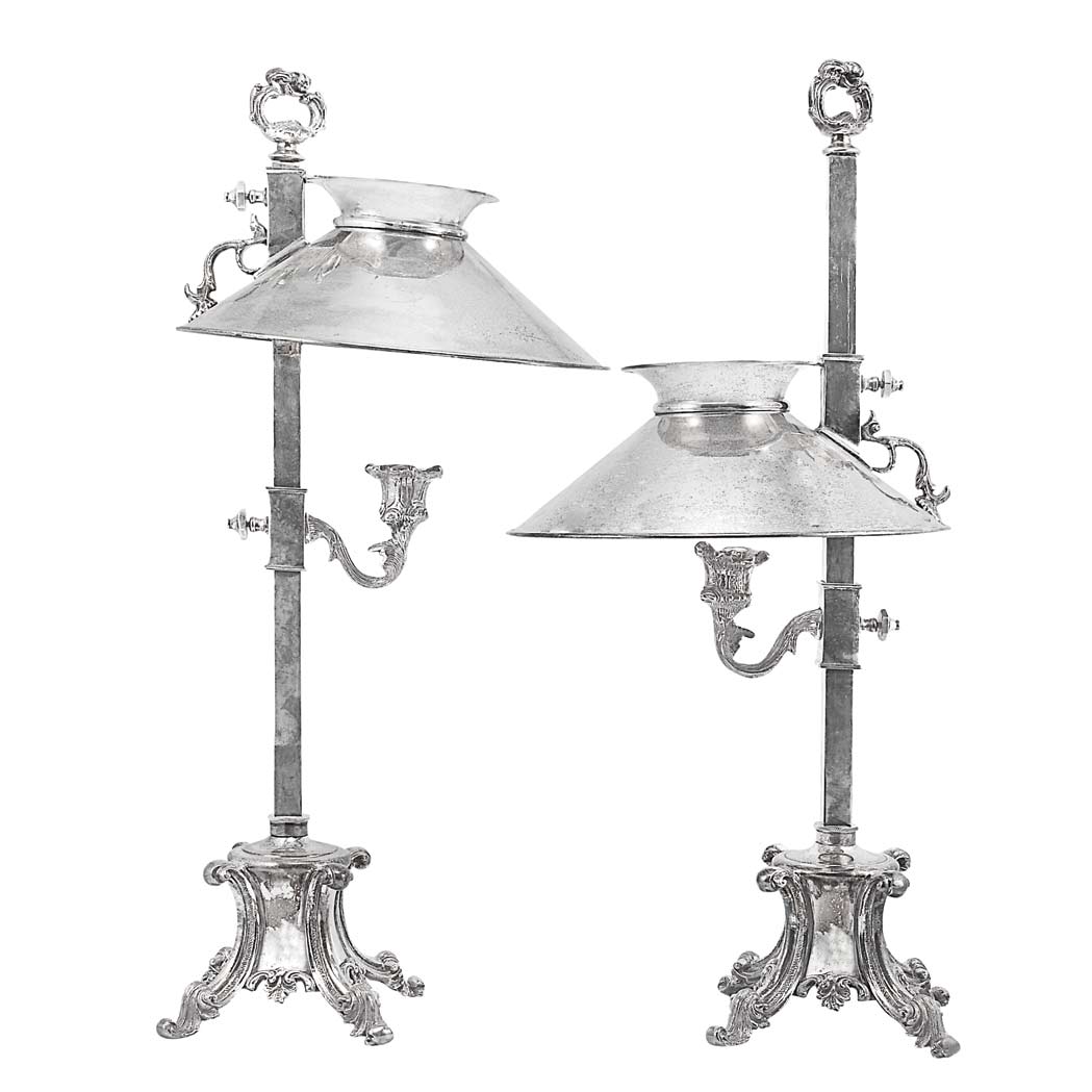 Appraisal: Pair of Louis XV Style Silver Plated Bouillotte Lamps Height