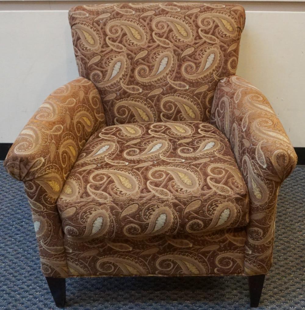 Appraisal: CRATE BARREL PAISLEY UPHOLSTERED LOUNGE CHAIRCrate Barrel Paisley Upholstered Lounge