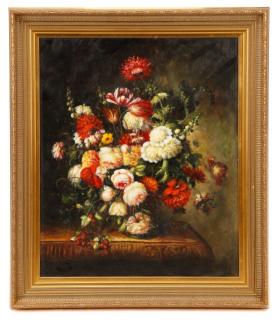 Appraisal: Still Life with Red Chrysanthemum Oil on Canvas th century