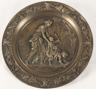 Appraisal: FRENCH BRONZE CHARGER WITH CENTER RESERVE OF MOTHER WITH CHILD