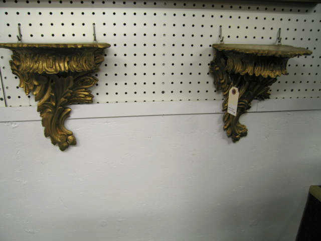 Appraisal: Pair of Italian Wooden Wall Sconces gold finish