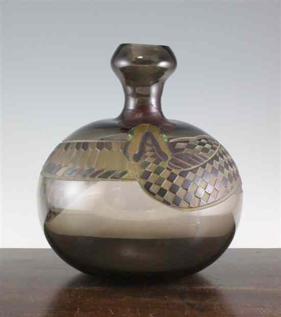 Appraisal: An Art Deco Verart smoked glass 'snake' vase the globular