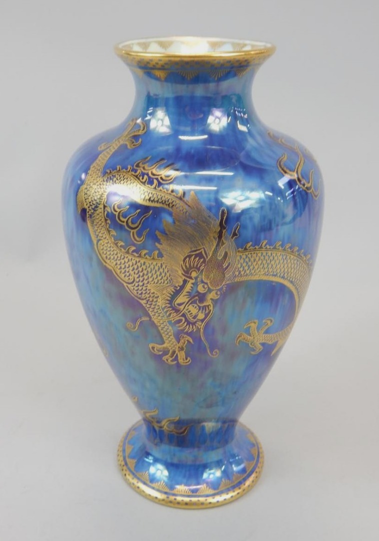 Appraisal: A Wedgwood dragon lustre vase decorated in gilt on a