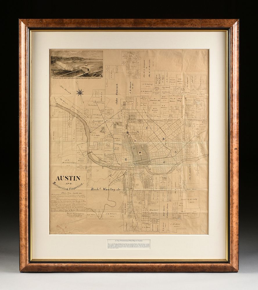 Appraisal: AN ANTIQUE MAP Austin and Surrounding Properties AUSTIN CIRCA AN