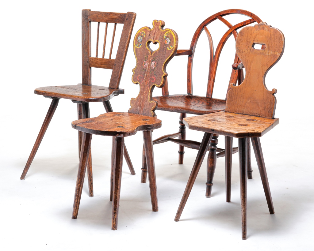 Appraisal: FOUR EUROPEAN CHAIRS Nineteenth century Two Moravian with shaped backs