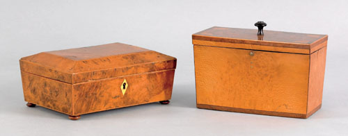 Appraisal: George III burlwood tea caddy of sarcophagus form ca h