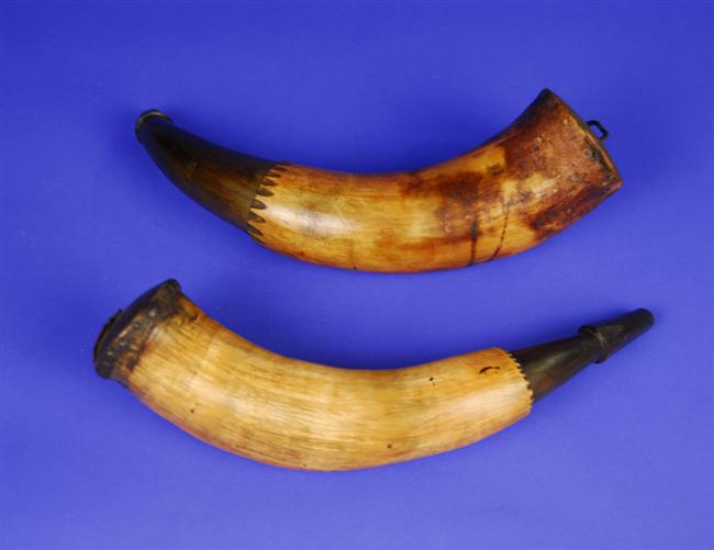 Appraisal: TWO AMERICAN POWDER HORNS one punch decorated UEL WELSH with