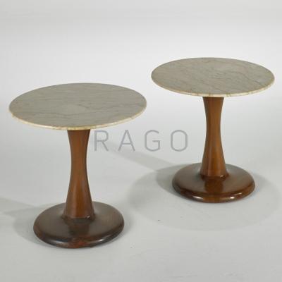 Appraisal: DANISH Pair of Tulip side tables s Sculptured walnut and