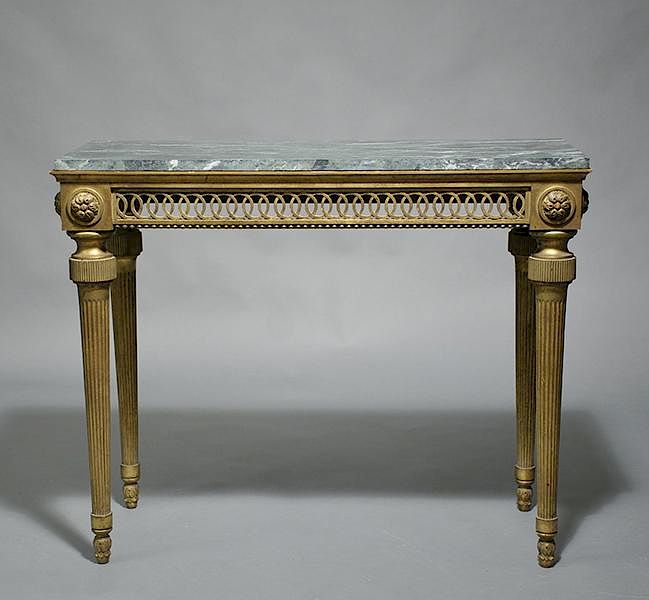 Appraisal: French Louis XVI Style Console French Louis XVI style carved