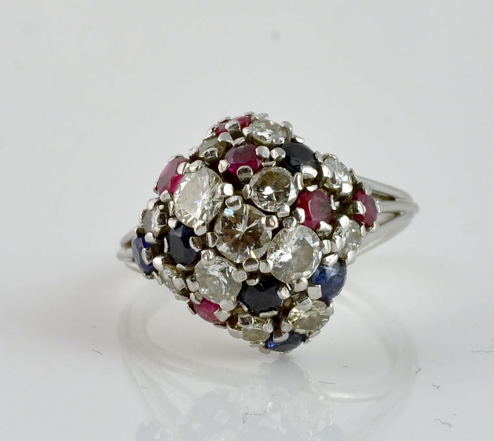 Appraisal: Diamond Ruby Sapphire Cluster Ring in Kt WG Diamond ruby