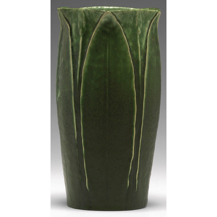 Appraisal: Grueby vase vertical leaves with stems and buds green matt