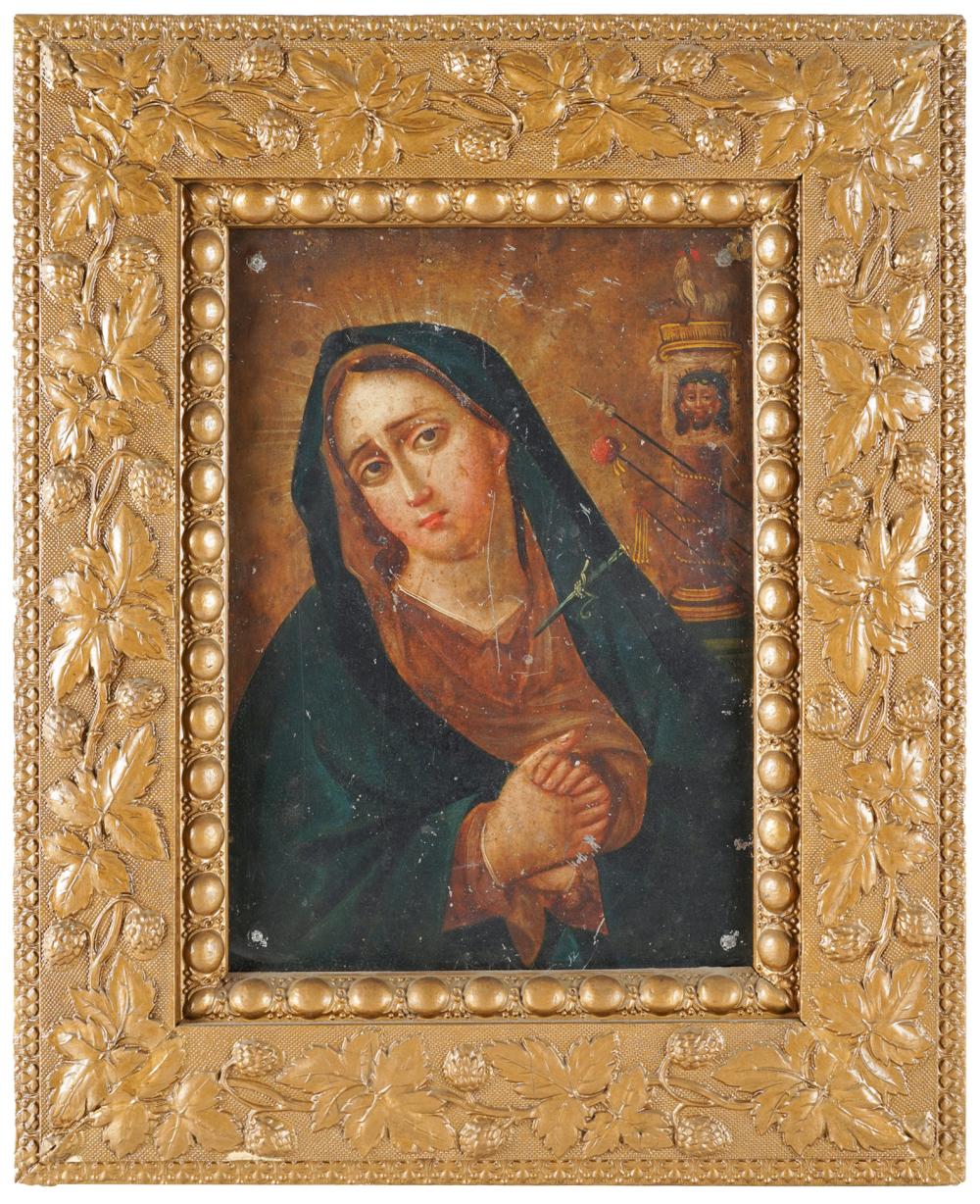 Appraisal: RETABLO PAINTING OF VIRGIN MARYoil on tin Condition paint loss