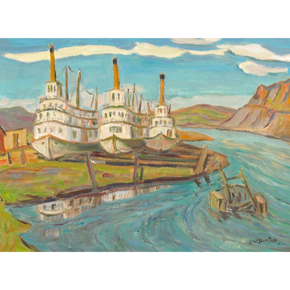 Appraisal: RALPH WALLACE BURTON OLD PADDLE WHEELERS WHITEHORSE YUKON oil on