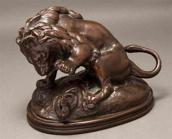 Appraisal: Antoine Louis Barye French - Lion Battling Rock Python bronze