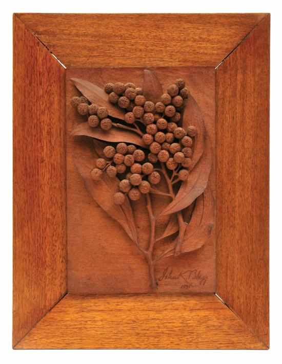 Appraisal: John Kendrick Blogg - A carved Eucalypt floral panel signed