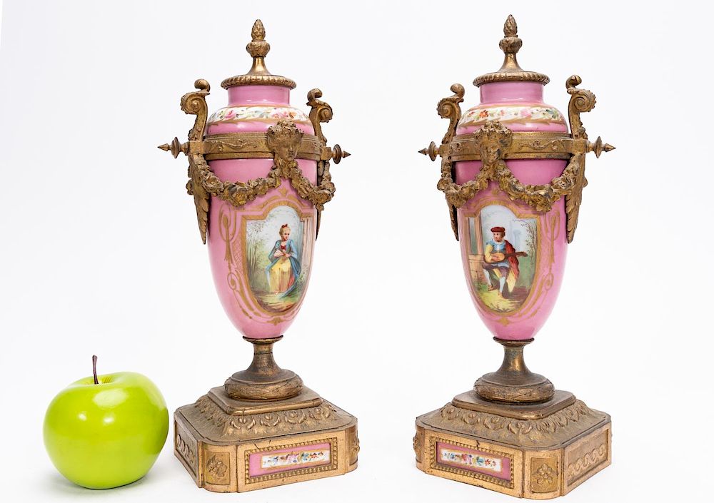 Appraisal: Pair th C Sevres Style Garniture Vases Mid to late