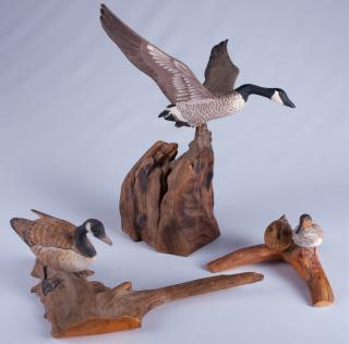 Appraisal: DeGayre Riggs Ray Waterfowl Carved Figures Three waterfowl carvings to