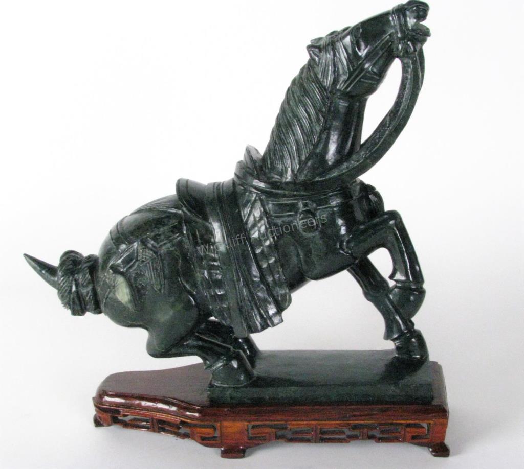 Appraisal: Oriental Jade Tang Style Horse dark green jade depicting a