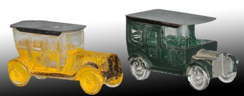 Appraisal: Lot of Glass Automobile Candy Containers Description Includes a green-painted