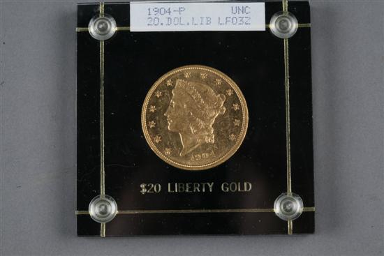 Appraisal: TWENTY DOLLAR GOLD PIECE Philadelphia mint In a lucite case