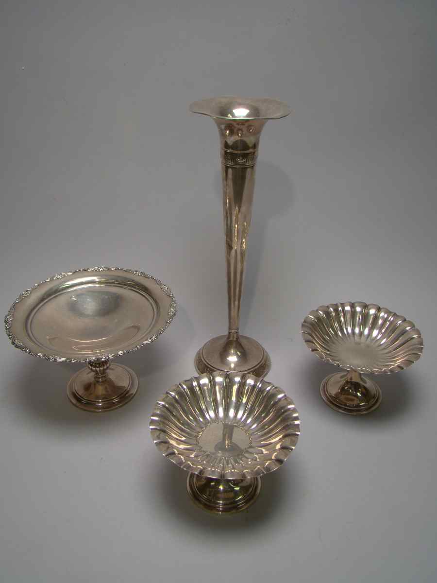 Appraisal: FOUR PIECES OF STERLING SILVER HOLLOWWARE Pedestal compote by Muech-Cary