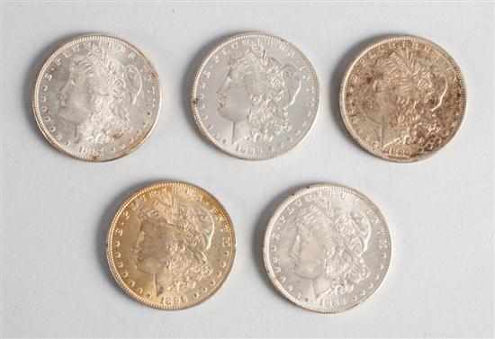 Appraisal: Five United States Morgan silver dollars - various dates and