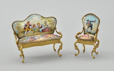 Appraisal: A Second Set of Gilt Bronze Hand Enameled Miniature Settee