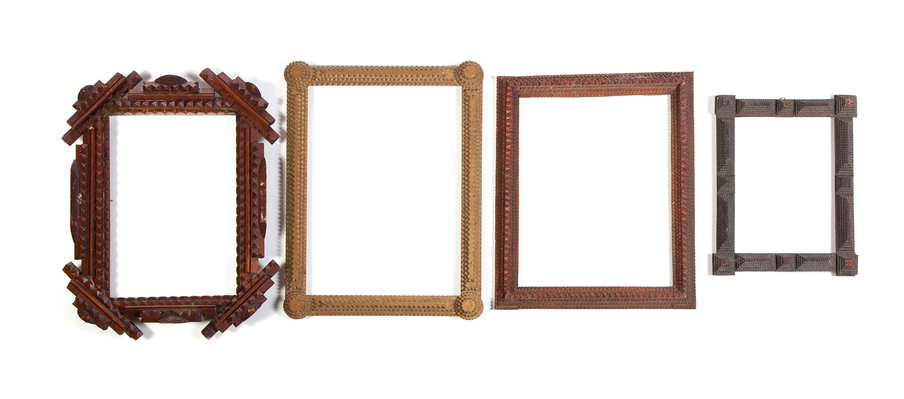 Appraisal: FOUR TRAMP ART FRAMES American early th century Four frames