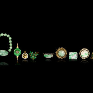 Appraisal: Ten Chinese Jadeite Jewelry TH CENTURY comprising one beaded bracelet