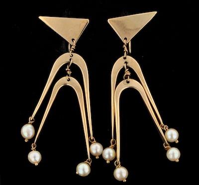 Appraisal: A Pair of Modernist Design Pearl Earrings Signed Wiener k