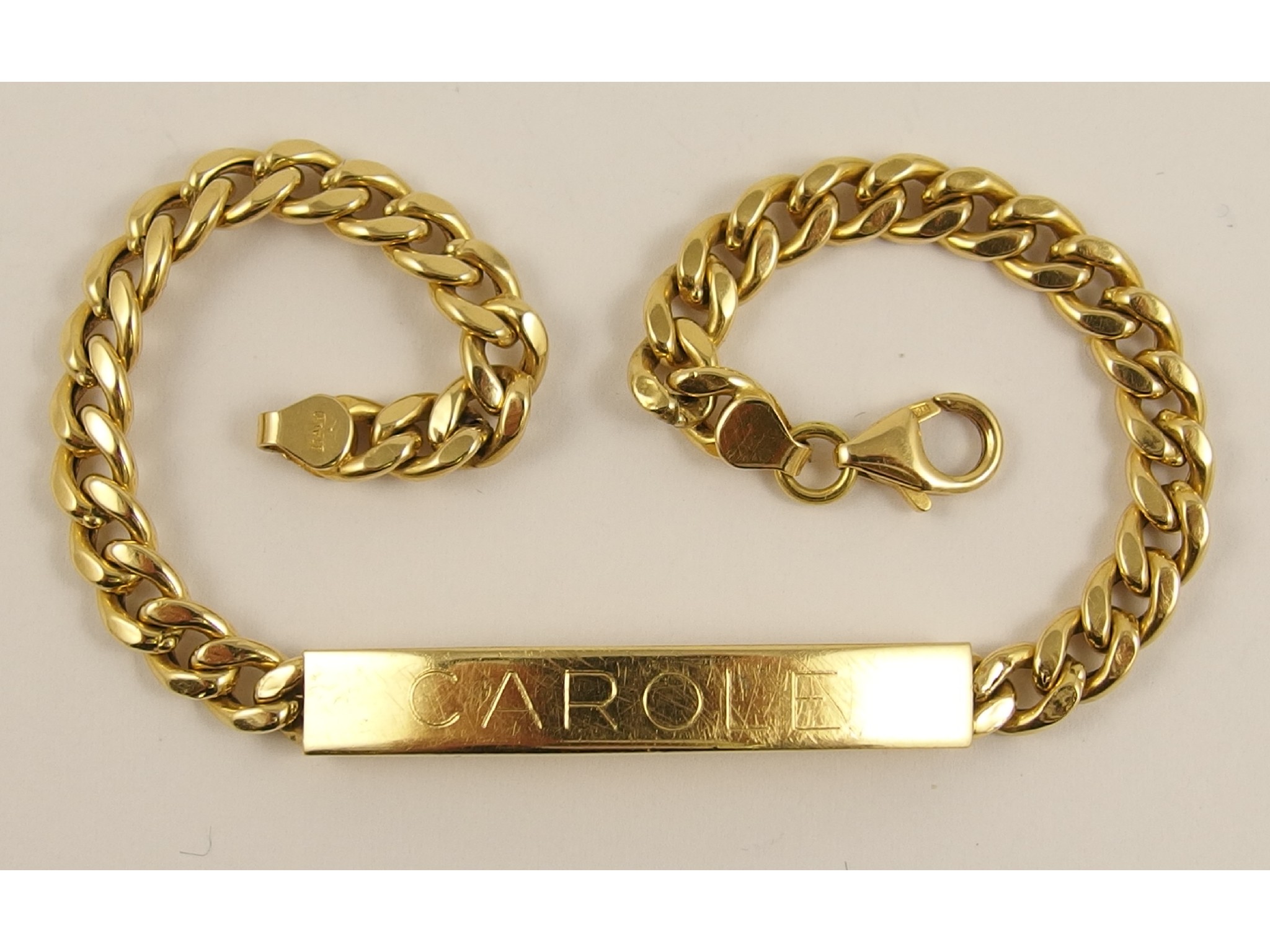 Appraisal: An ct identity bracelet weight approx gms engraved Carole