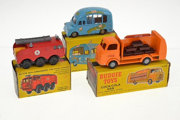 Appraisal: THREE BUDGIE DIECAST MODELS including Coca-Cola Van orange and red