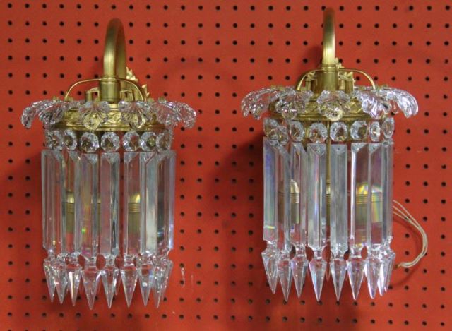 Appraisal: Pair of Bronze Crystal Baccarat Sconces From a Greenwich CT