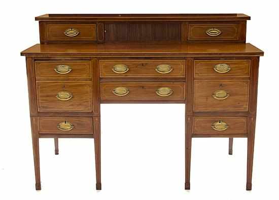 Appraisal: George III inlaid mahogany sideboard circa tiered top with center