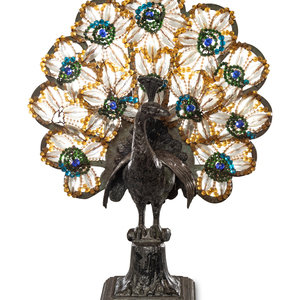 Appraisal: A Czechoslovakian Beaded Peacock Lamp First Half th Century Height